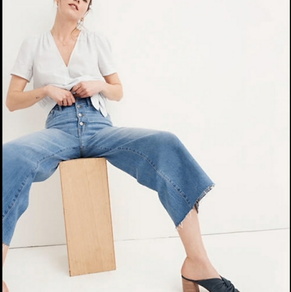 🖤 MADEWELL Wide Leg Crop! Hi-Rise raw hem jeans - Picture 2 of 9